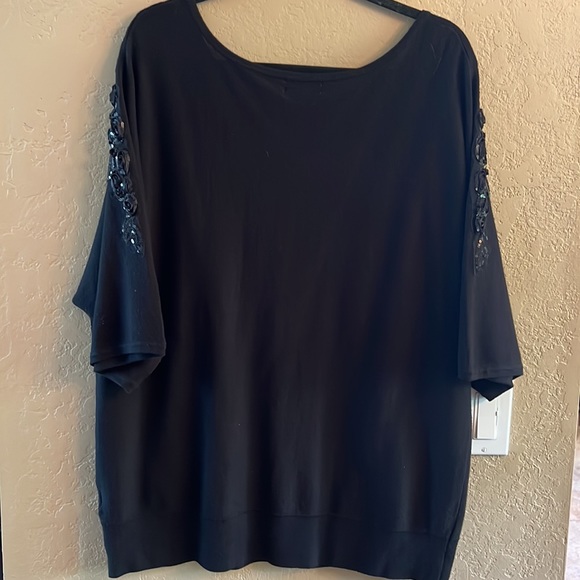 Joseph A lightweight sweater knit embellished shoulder: rosettes & sequins XL - Picture 5 of 17